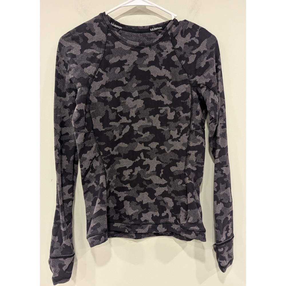 Lululemon Runderful Long Sleeve Shirt In Heritage Camo Jacquard Black Size 6